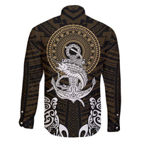 Polynesian Swordfish Family Matching Long Sleeve Bodycon Dress and Hawaiian Shirt with Anchor Pattern and Tribal Turtle - Wonder Print Shop