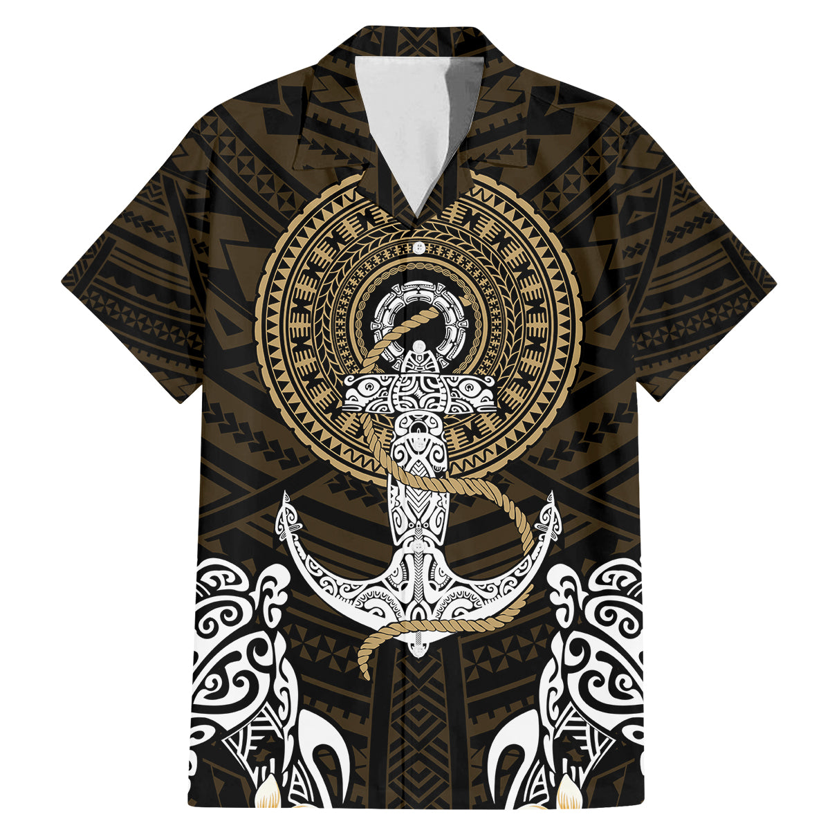 Polynesian Swordfish Family Matching Mermaid Dress and Hawaiian Shirt with Anchor Pattern and Tribal Turtle - Wonder Print Shop