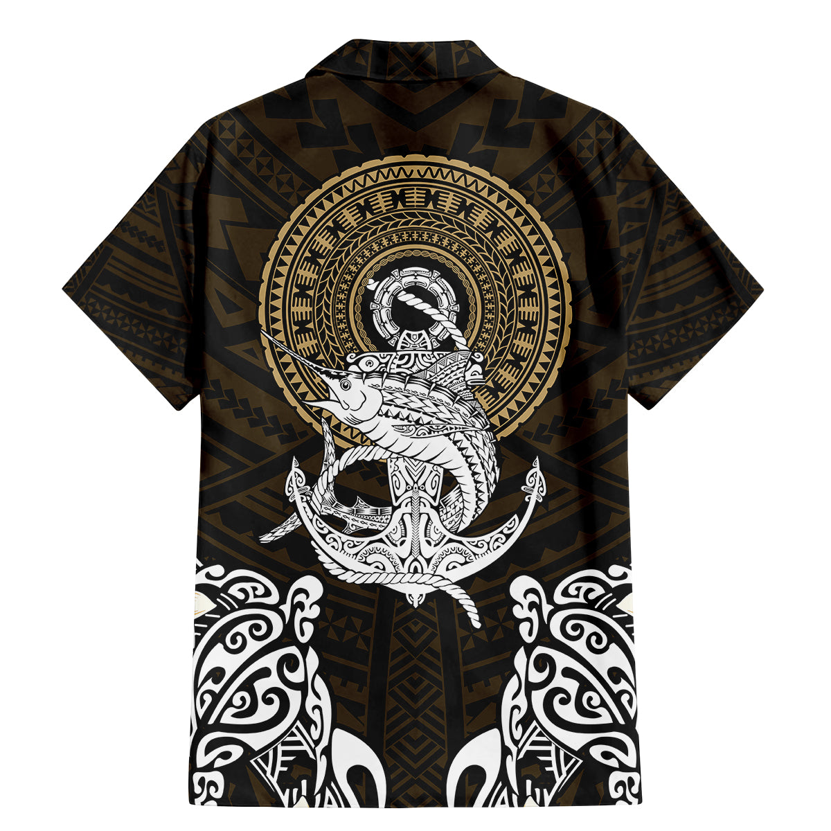Polynesian Swordfish Family Matching Mermaid Dress and Hawaiian Shirt with Anchor Pattern and Tribal Turtle - Wonder Print Shop