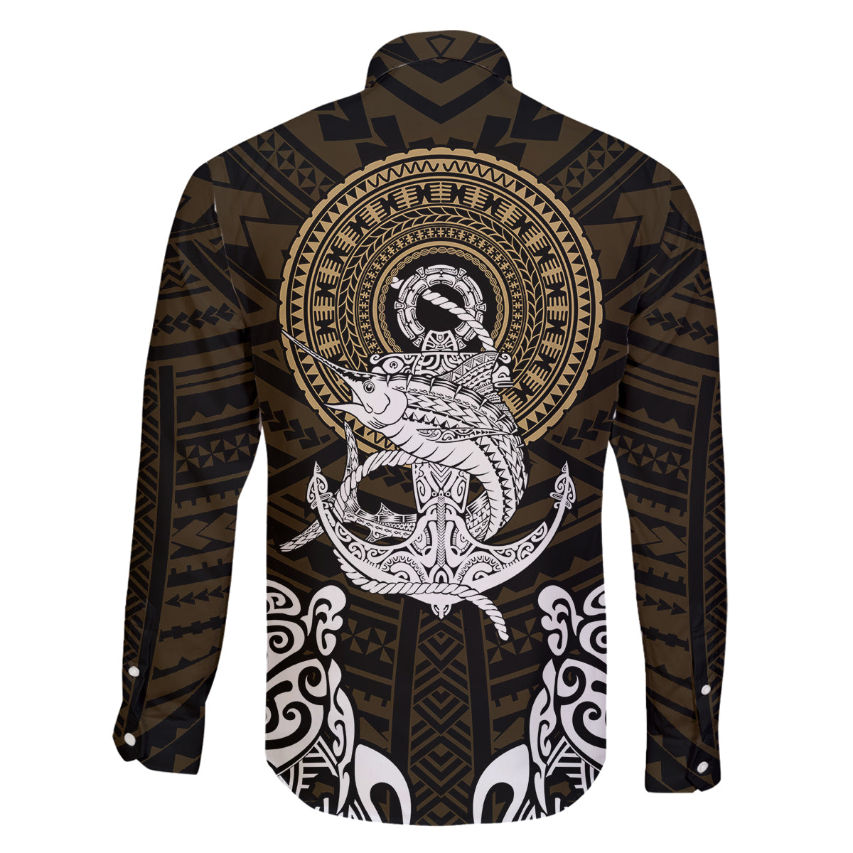 Polynesian Swordfish Family Matching Mermaid Dress and Hawaiian Shirt with Anchor Pattern and Tribal Turtle - Wonder Print Shop