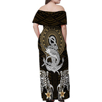 Polynesian Swordfish Family Matching Off Shoulder Maxi Dress and Hawaiian Shirt with Anchor Pattern and Tribal Turtle - Wonder Print Shop