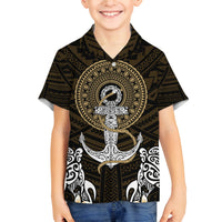 Polynesian Swordfish Family Matching Off Shoulder Maxi Dress and Hawaiian Shirt with Anchor Pattern and Tribal Turtle - Wonder Print Shop