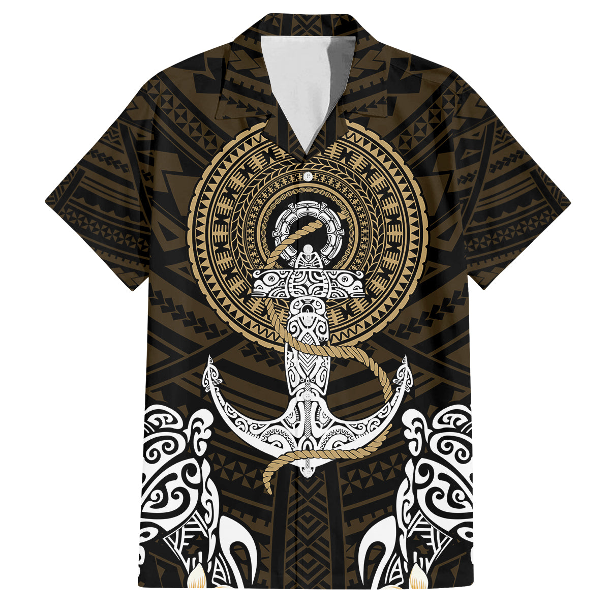 Polynesian Swordfish Family Matching Off Shoulder Short Dress and Hawaiian Shirt with Anchor Pattern and Tribal Turtle - Wonder Print Shop