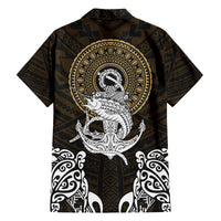 Polynesian Swordfish Family Matching Off Shoulder Short Dress and Hawaiian Shirt with Anchor Pattern and Tribal Turtle - Wonder Print Shop