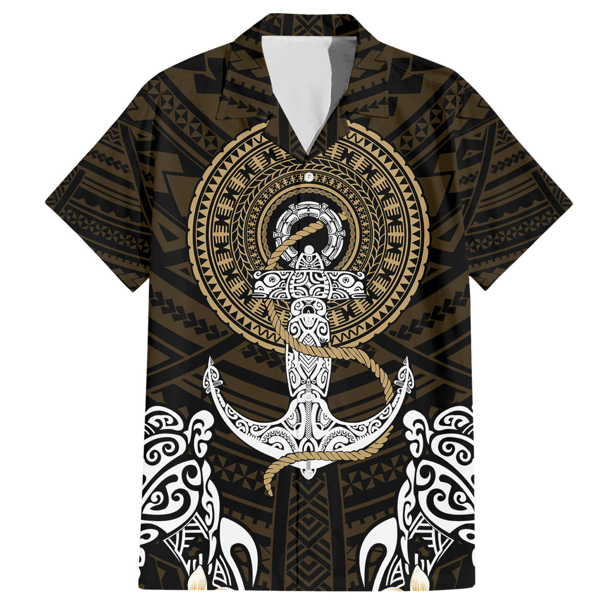Polynesian Swordfish Family Matching Short Sleeve Bodycon Dress and Hawaiian Shirt with Anchor Pattern and Tribal Turtle - Wonder Print Shop