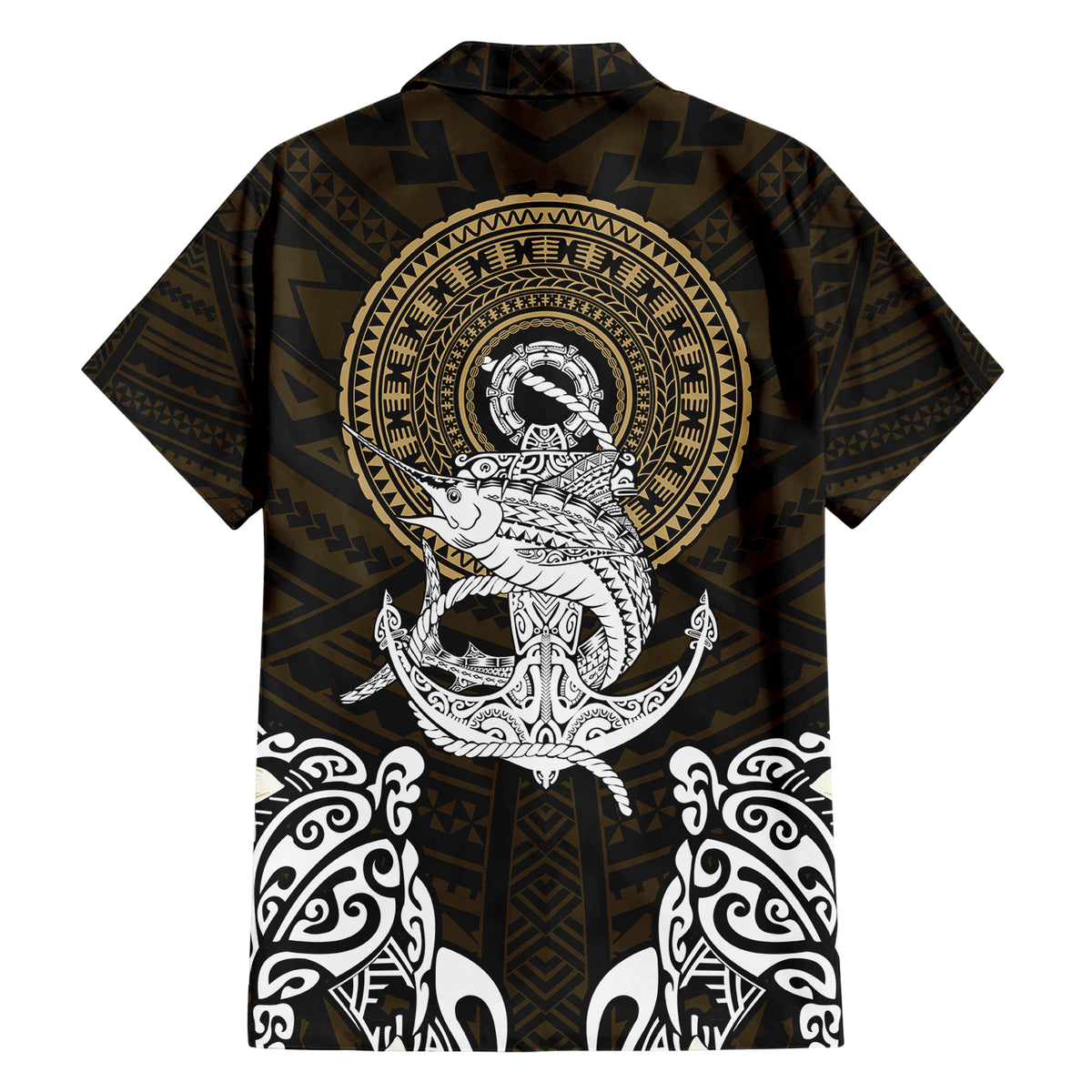 Polynesian Swordfish Family Matching Short Sleeve Bodycon Dress and Hawaiian Shirt with Anchor Pattern and Tribal Turtle - Wonder Print Shop