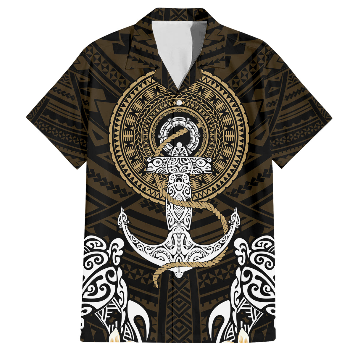Polynesian Swordfish Hawaiian Shirt with Anchor Pattern and Tribal Turtle - Wonder Print Shop