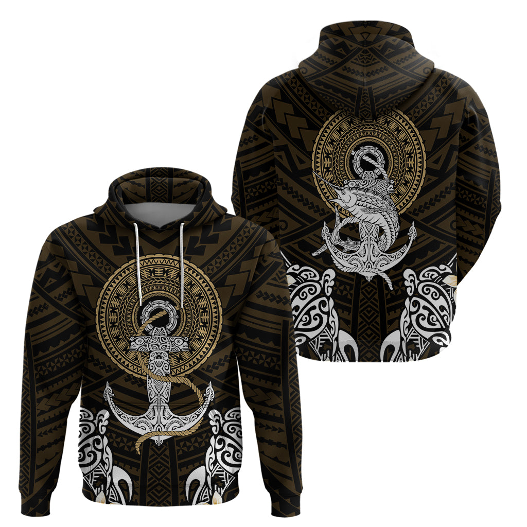 Polynesian Swordfish Hoodie with Anchor Pattern and Tribal Turtle - Wonder Print Shop