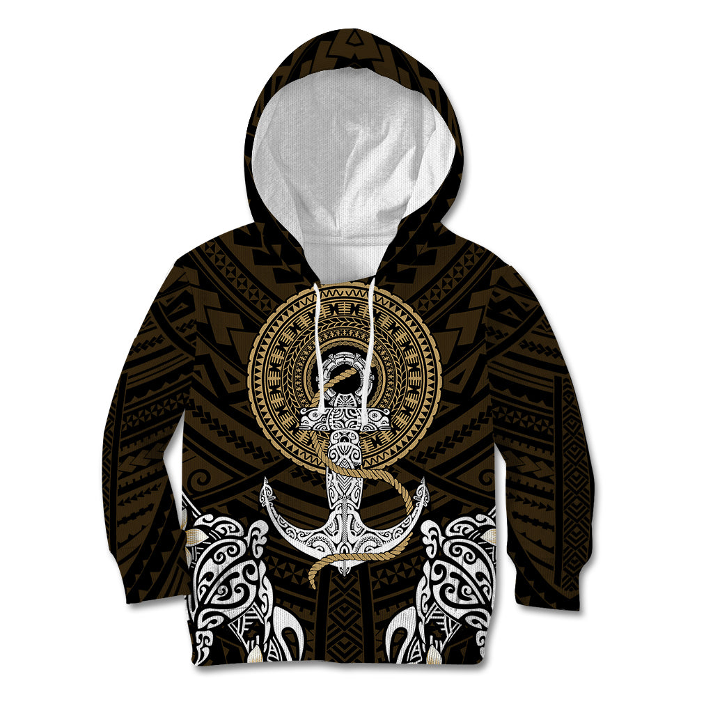 Polynesian Swordfish Kid Hoodie with Anchor Pattern and Tribal Turtle - Wonder Print Shop