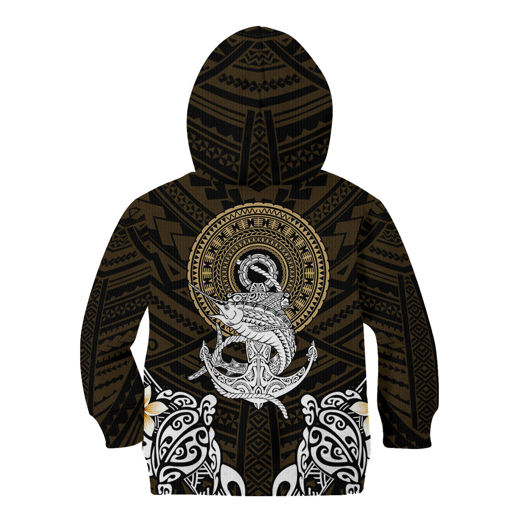 Polynesian Swordfish Kid Hoodie with Anchor Pattern and Tribal Turtle - Wonder Print Shop