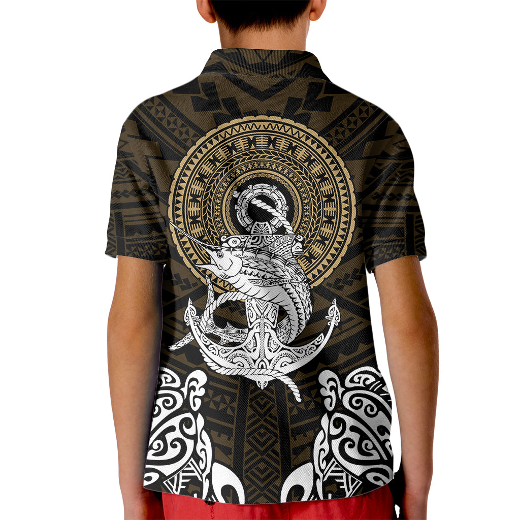 Polynesian Swordfish Kid Polo Shirt with Anchor Pattern and Tribal Turtle - Wonder Print Shop