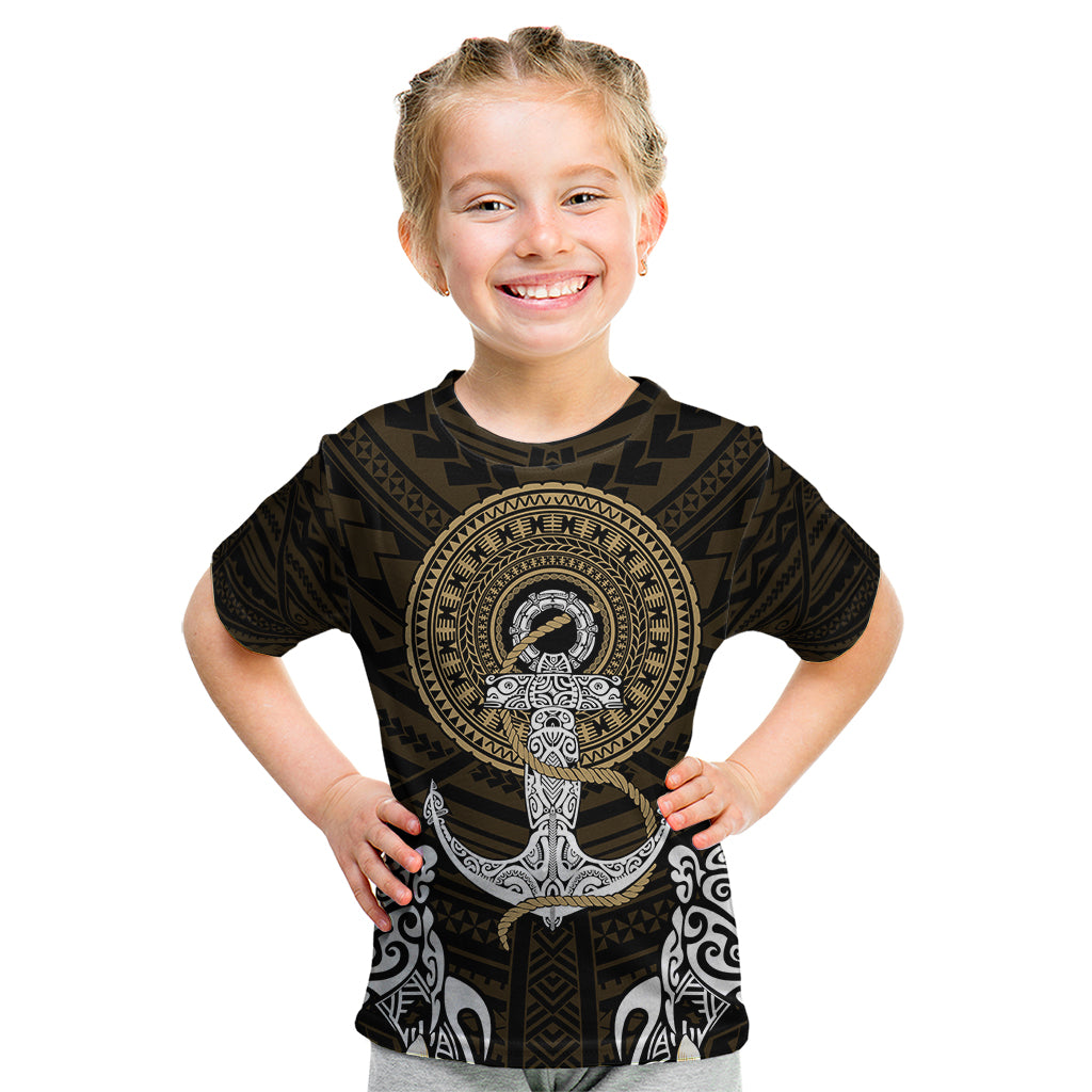 Polynesian Swordfish Kid T Shirt with Anchor Pattern and Tribal Turtle - Wonder Print Shop