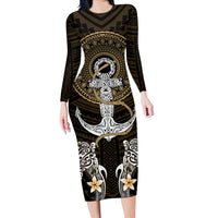 Polynesian Swordfish Long Sleeve Bodycon Dress with Anchor Pattern and Tribal Turtle - Wonder Print Shop