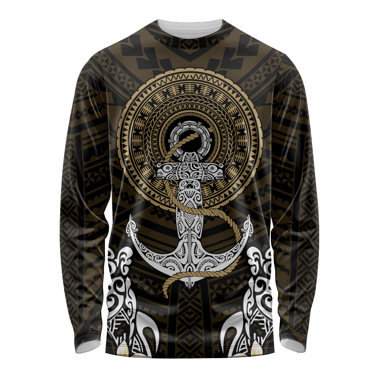 Polynesian Swordfish Long Sleeve Shirt with Anchor Pattern and Tribal Turtle - Wonder Print Shop