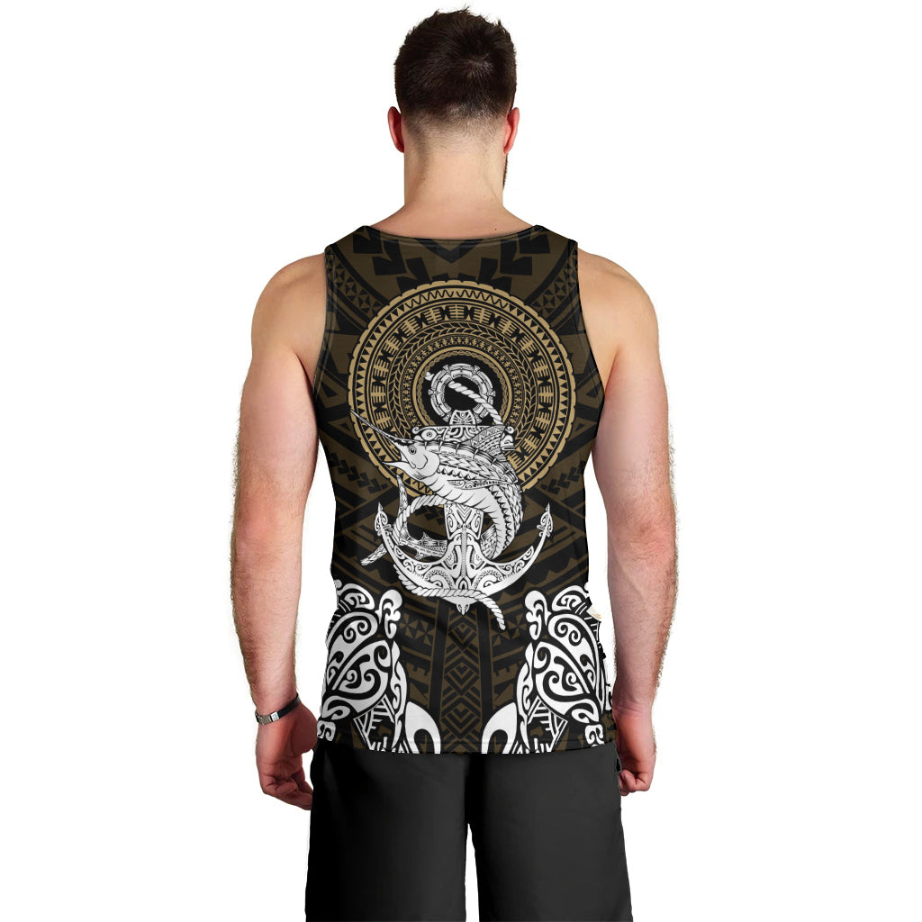 Polynesian Swordfish Men Tank Top with Anchor Pattern and Tribal Turtle - Wonder Print Shop