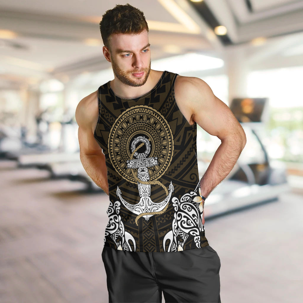 Polynesian Swordfish Men Tank Top with Anchor Pattern and Tribal Turtle - Wonder Print Shop
