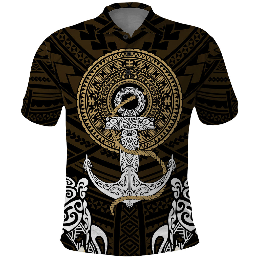 Polynesian Swordfish Polo Shirt with Anchor Pattern and Tribal Turtle - Wonder Print Shop