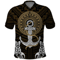 Polynesian Swordfish Polo Shirt with Anchor Pattern and Tribal Turtle - Wonder Print Shop