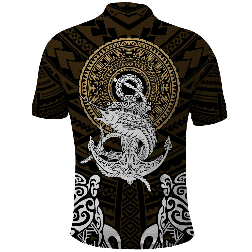 Polynesian Swordfish Polo Shirt with Anchor Pattern and Tribal Turtle - Wonder Print Shop