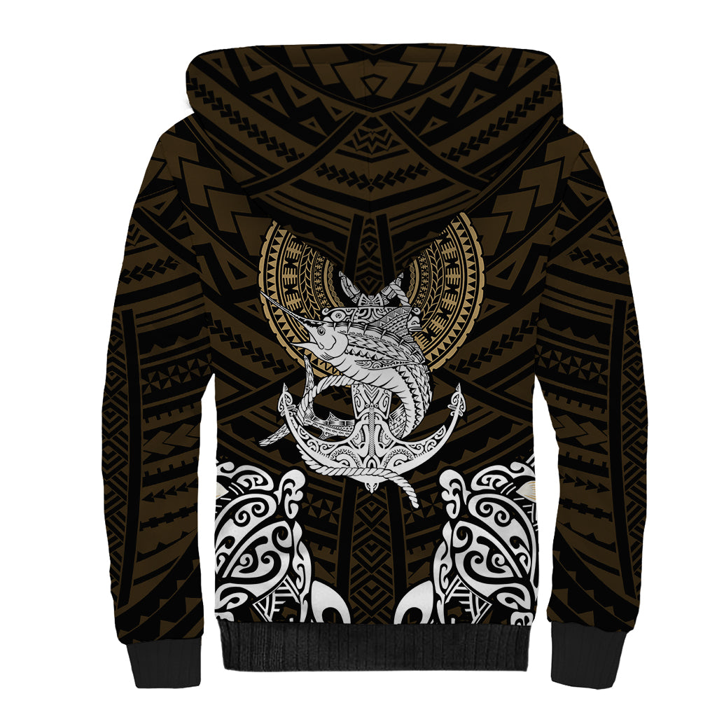 Polynesian Swordfish Sherpa Hoodie with Anchor Pattern and Tribal Turtle - Wonder Print Shop