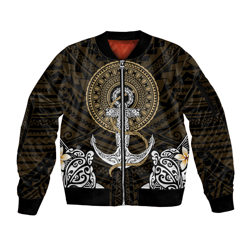Polynesian Swordfish Sleeve Zip Bomber Jacket with Anchor Pattern and Tribal Turtle - Wonder Print Shop