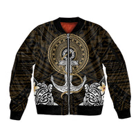 Polynesian Swordfish Sleeve Zip Bomber Jacket with Anchor Pattern and Tribal Turtle - Wonder Print Shop