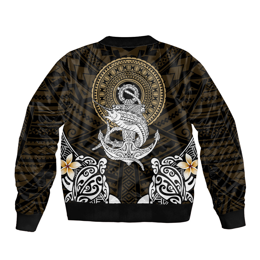 Polynesian Swordfish Sleeve Zip Bomber Jacket with Anchor Pattern and Tribal Turtle - Wonder Print Shop