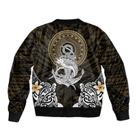 Polynesian Swordfish Sleeve Zip Bomber Jacket with Anchor Pattern and Tribal Turtle - Wonder Print Shop