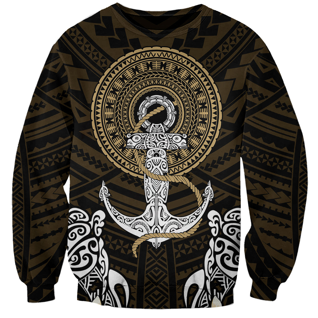 Polynesian Swordfish Sweatshirt with Anchor Pattern and Tribal Turtle - Wonder Print Shop