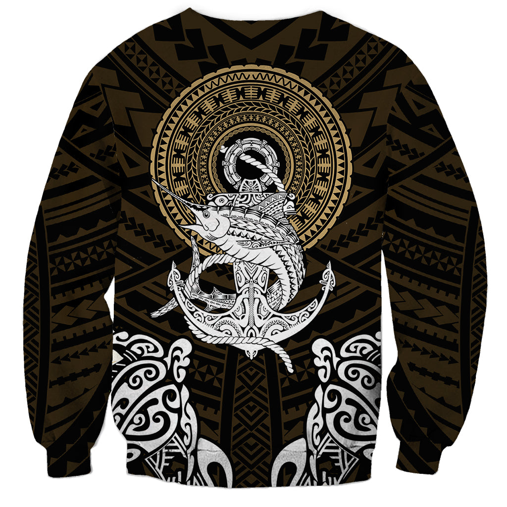 Polynesian Swordfish Sweatshirt with Anchor Pattern and Tribal Turtle - Wonder Print Shop