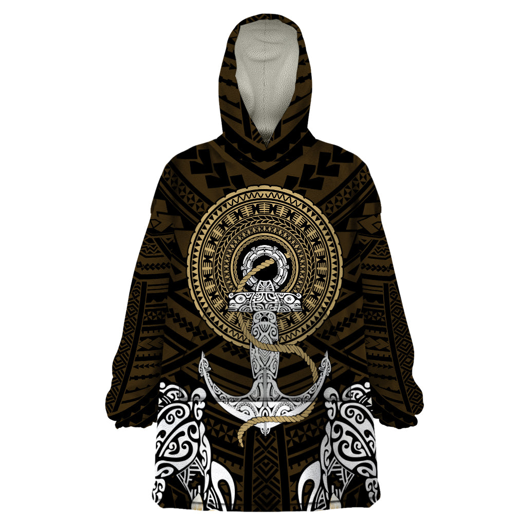 Polynesian Swordfish Wearable Blanket Hoodie with Anchor Pattern and Tribal Turtle - Wonder Print Shop