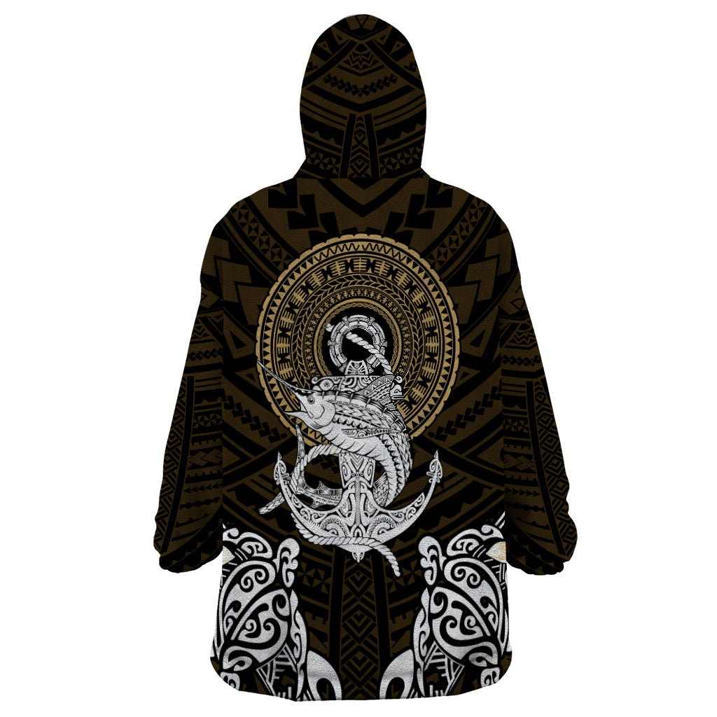 Polynesian Swordfish Wearable Blanket Hoodie with Anchor Pattern and Tribal Turtle - Wonder Print Shop