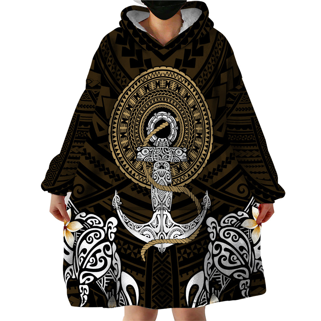 Polynesian Swordfish Wearable Blanket Hoodie with Anchor Pattern and Tribal Turtle - Wonder Print Shop