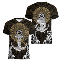 Polynesian Swordfish Women V Neck T Shirt with Anchor Pattern and Tribal Turtle - Wonder Print Shop