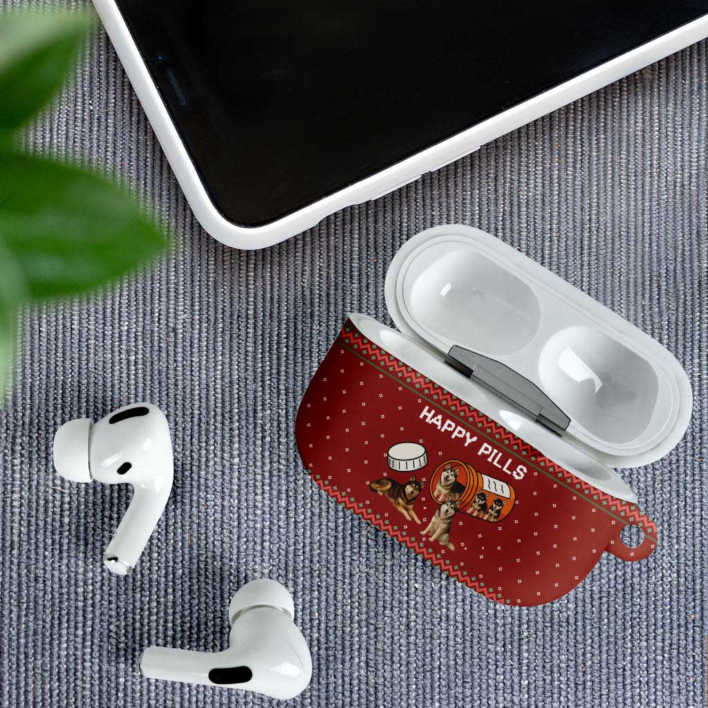 Merry Christmas Siberian Husky Dog Happy Pills AirPods Case Husky Dogs in Pill Bottle and Red Snowflake - Wonder Print Shop