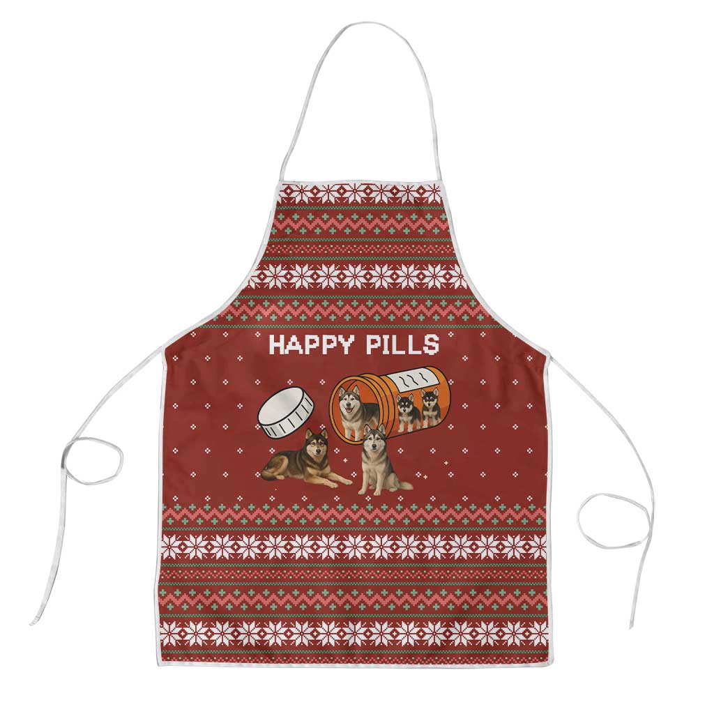 Merry Christmas Siberian Husky Dog Happy Pills Apron Husky Dogs in Pill Bottle and Red Snowflake - Wonder Print Shop