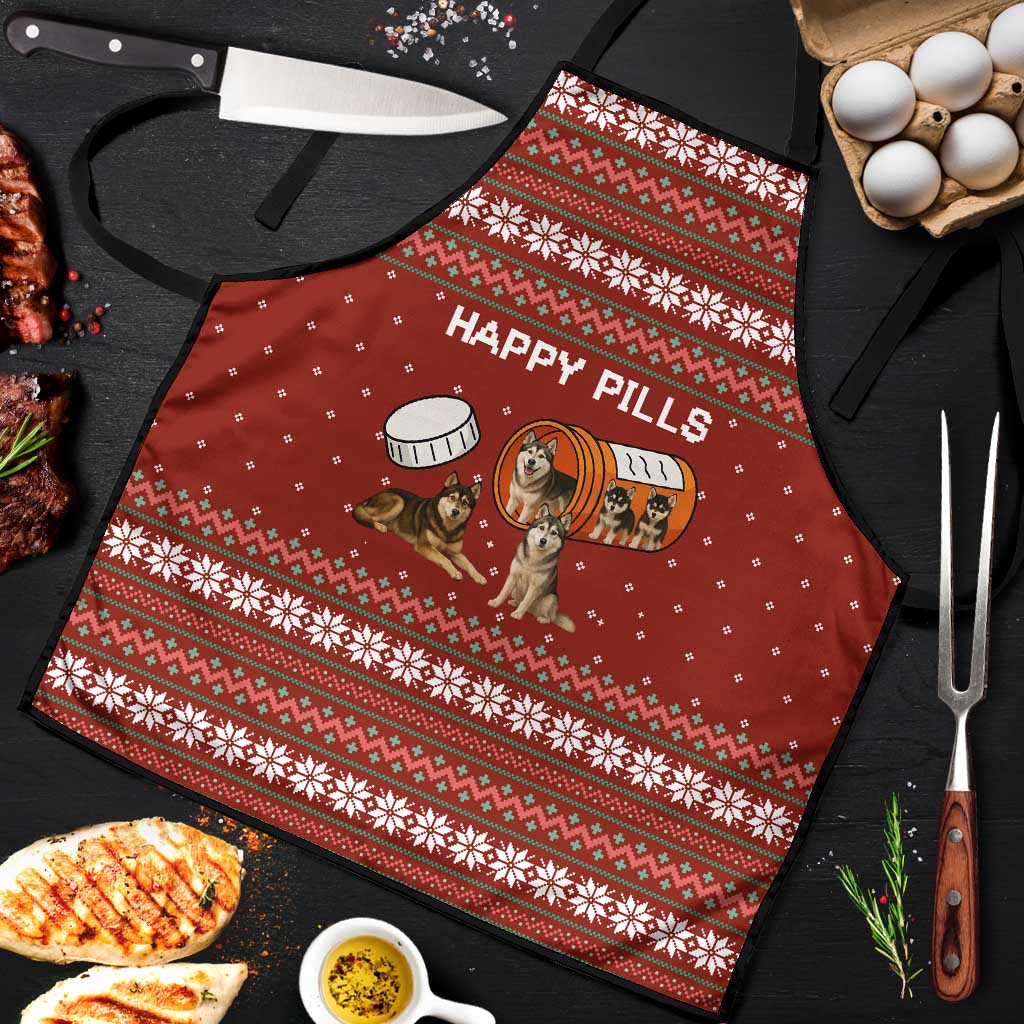 Merry Christmas Siberian Husky Dog Happy Pills Apron Husky Dogs in Pill Bottle and Red Snowflake - Wonder Print Shop