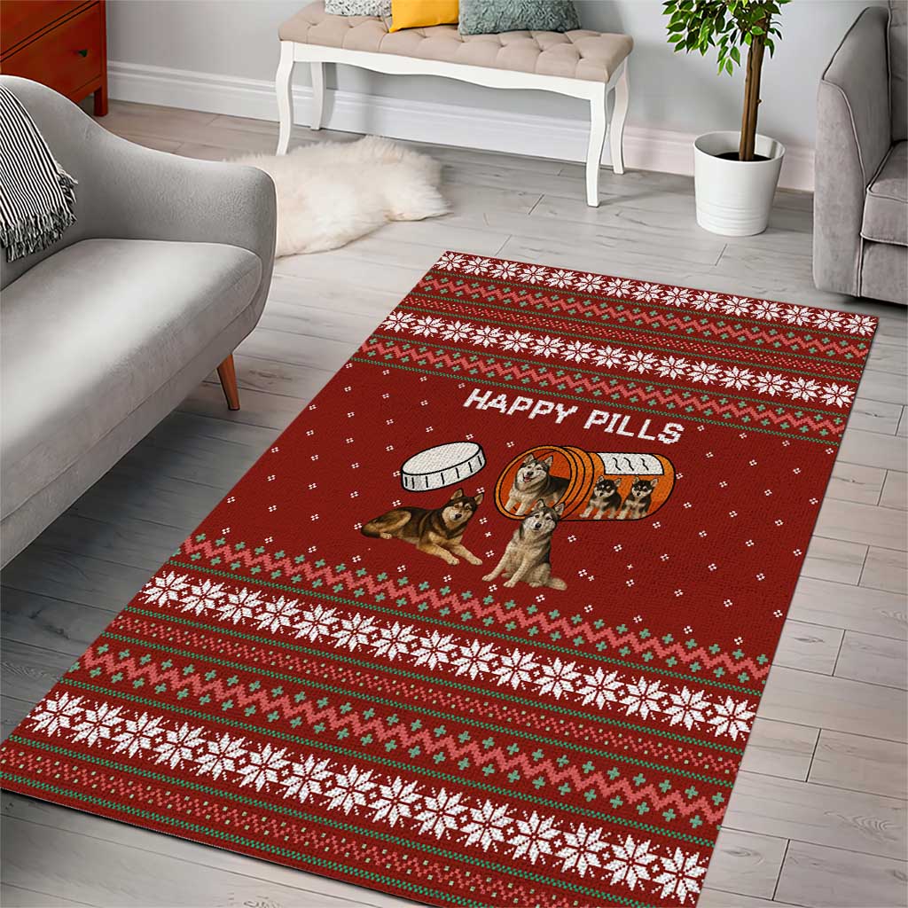 Merry Christmas Siberian Husky Dog Happy Pills Area Rug Husky Dogs in Pill Bottle and Red Snowflake - Wonder Print Shop