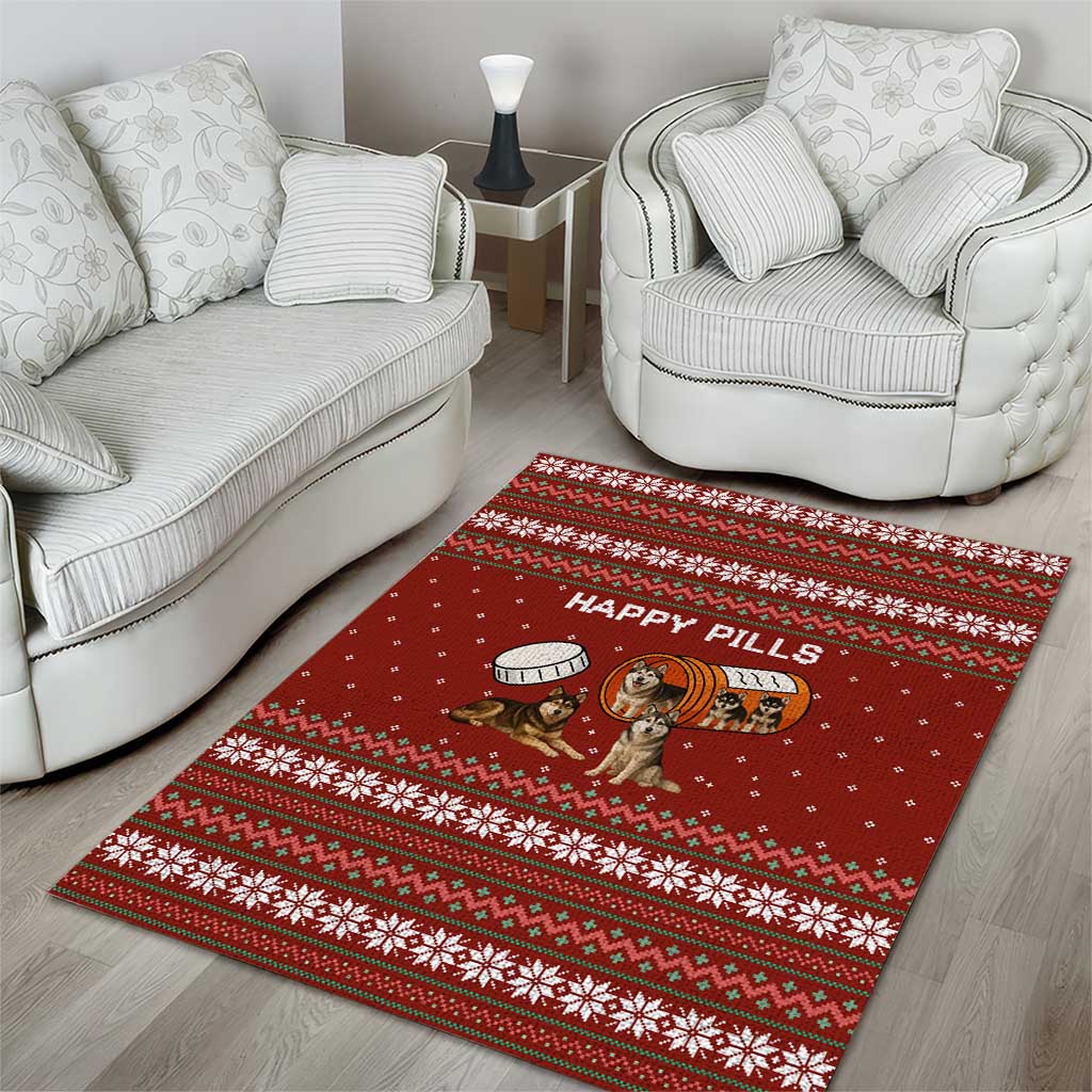 Merry Christmas Siberian Husky Dog Happy Pills Area Rug Husky Dogs in Pill Bottle and Red Snowflake - Wonder Print Shop