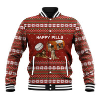 Merry Christmas Siberian Husky Dog Happy Pills Baseball Jacket Husky Dogs in Pill Bottle and Red Snowflake - Wonder Print Shop