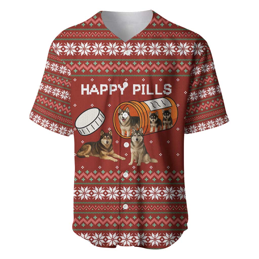 Merry Christmas Siberian Husky Dog Happy Pills Baseball Jersey Husky Dogs in Pill Bottle and Red Snowflake - Wonder Print Shop
