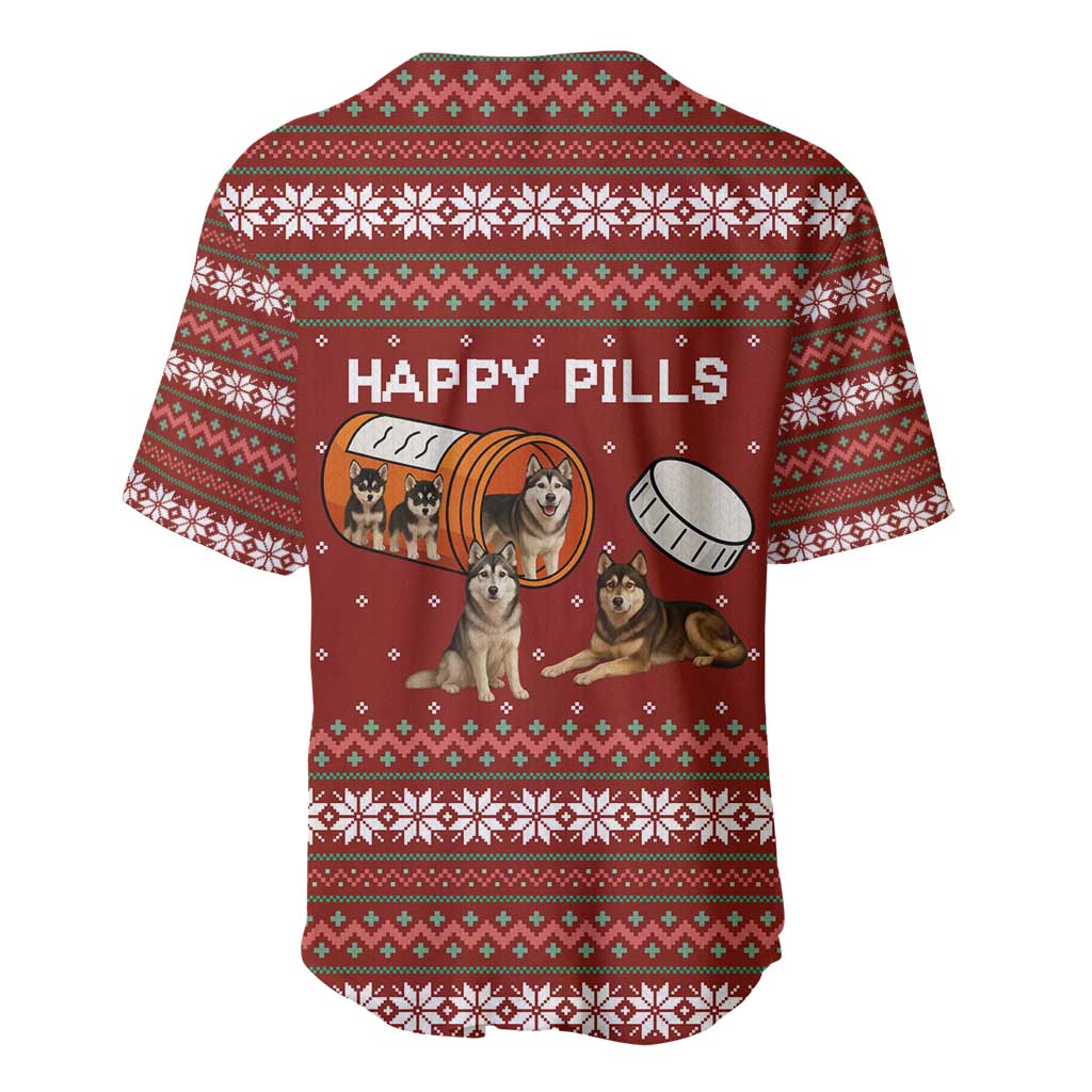 Merry Christmas Siberian Husky Dog Happy Pills Baseball Jersey Husky Dogs in Pill Bottle and Red Snowflake - Wonder Print Shop