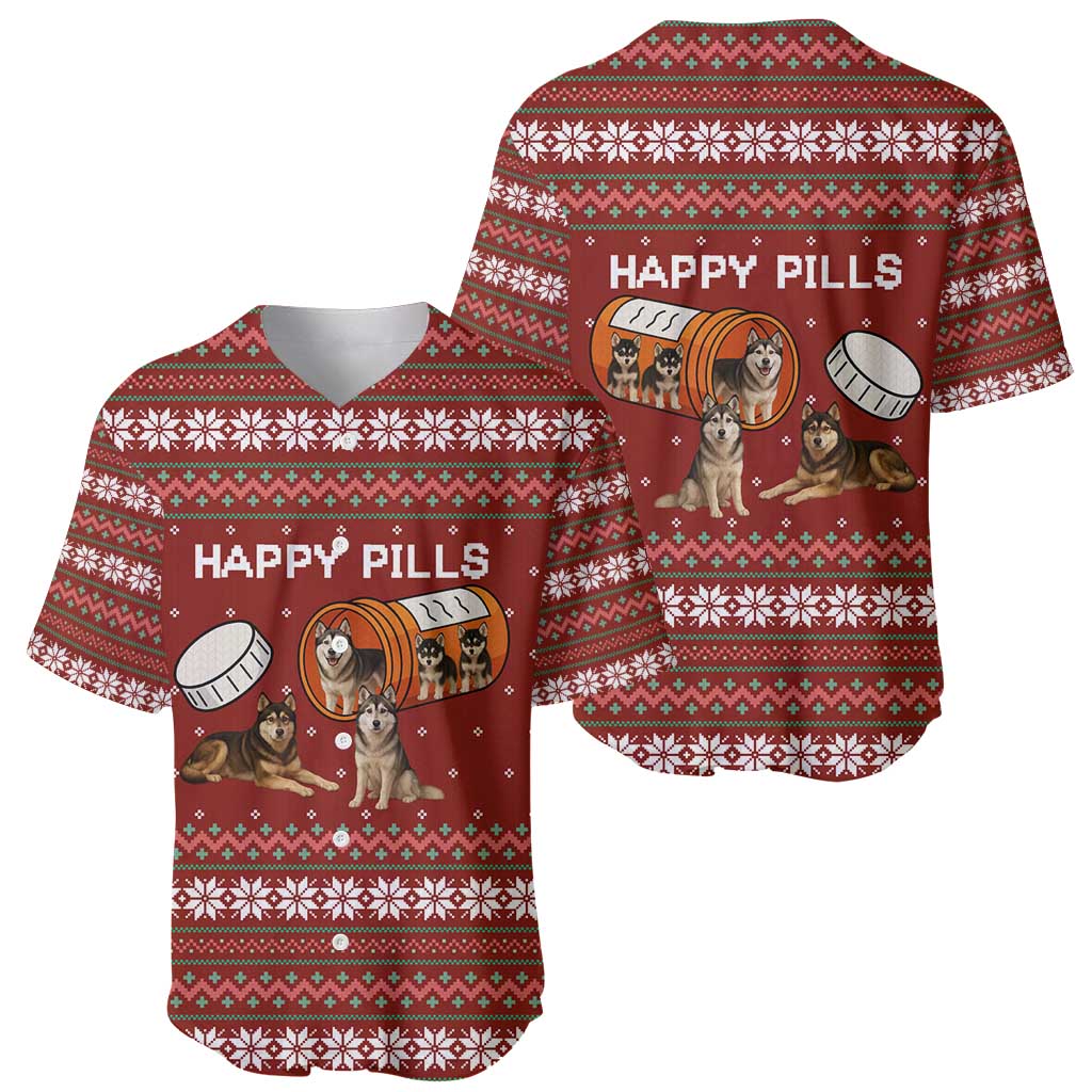 Merry Christmas Siberian Husky Dog Happy Pills Baseball Jersey Husky Dogs in Pill Bottle and Red Snowflake - Wonder Print Shop