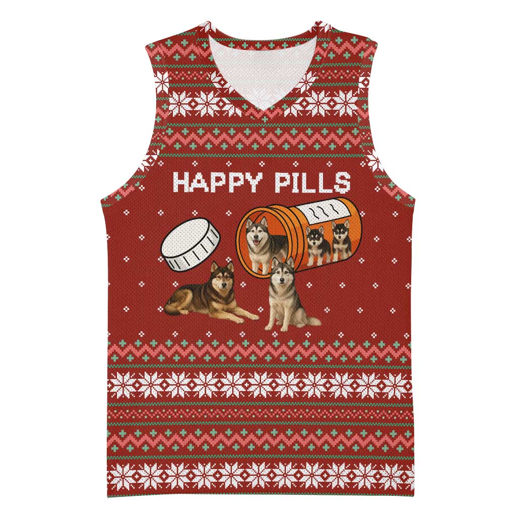 Merry Christmas Siberian Husky Dog Happy Pills Basketball Jersey Husky Dogs in Pill Bottle and Red Snowflake - Wonder Print Shop