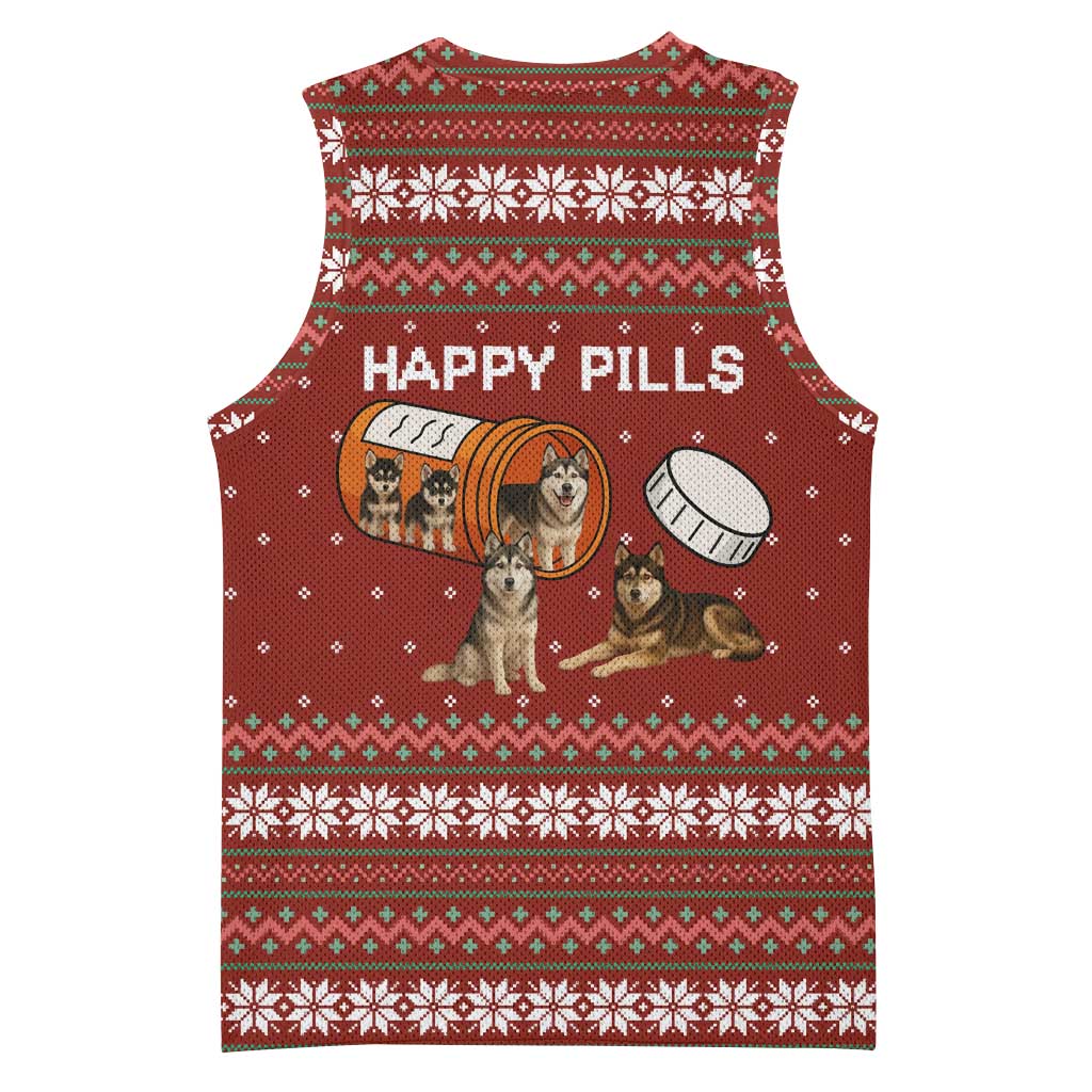 Merry Christmas Siberian Husky Dog Happy Pills Basketball Jersey Husky Dogs in Pill Bottle and Red Snowflake - Wonder Print Shop
