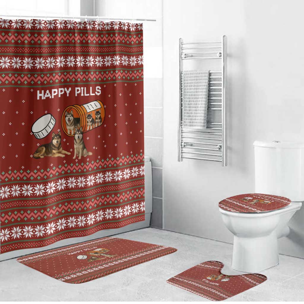 Merry Christmas Siberian Husky Dog Happy Pills Bathroom Set Husky Dogs in Pill Bottle and Red Snowflake - Wonder Print Shop