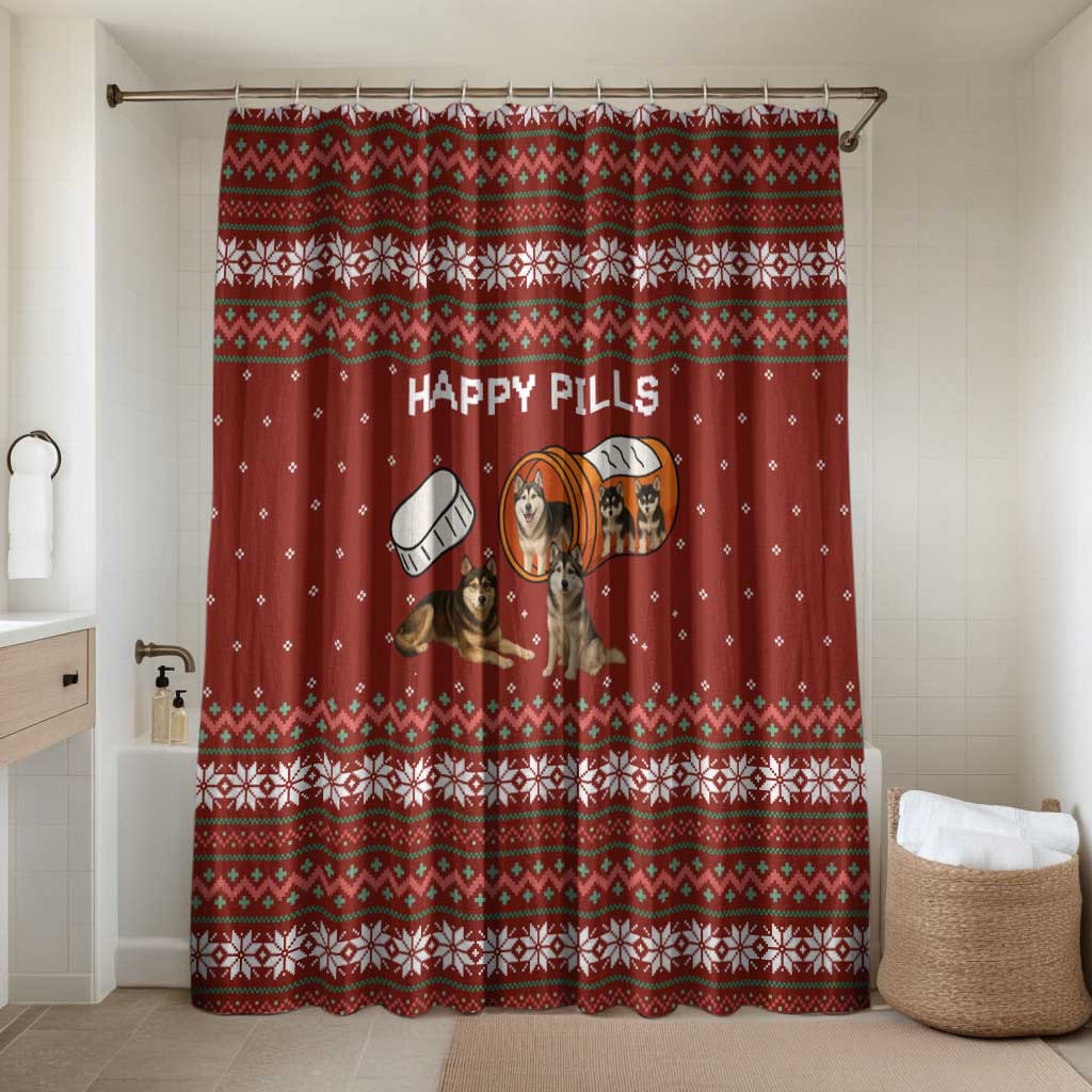 Merry Christmas Siberian Husky Dog Happy Pills Bathroom Set Husky Dogs in Pill Bottle and Red Snowflake - Wonder Print Shop