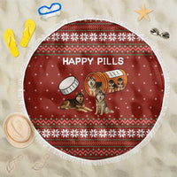 Merry Christmas Siberian Husky Dog Happy Pills Beach Blanket Husky Dogs in Pill Bottle and Red Snowflake - Wonder Print Shop
