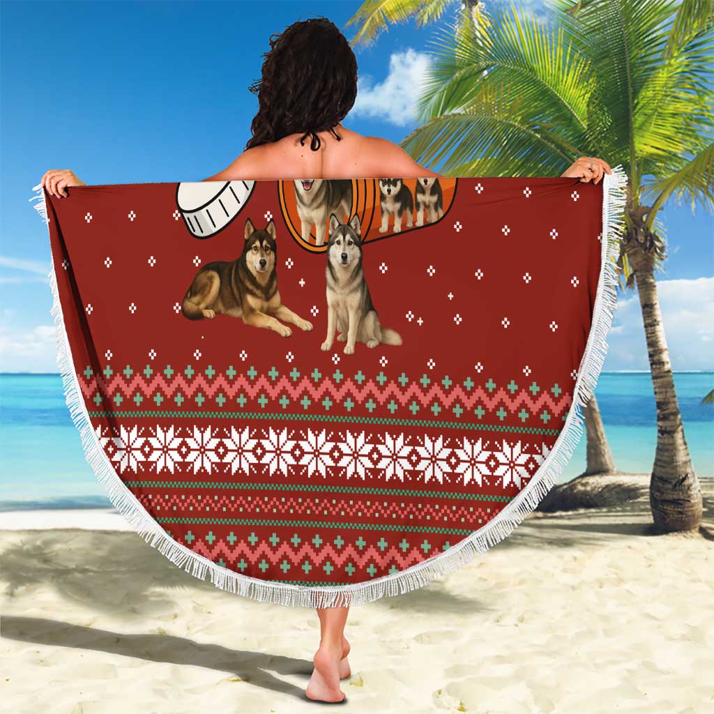 Merry Christmas Siberian Husky Dog Happy Pills Beach Blanket Husky Dogs in Pill Bottle and Red Snowflake - Wonder Print Shop