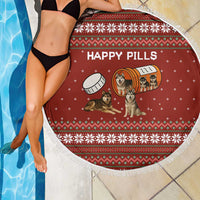 Merry Christmas Siberian Husky Dog Happy Pills Beach Blanket Husky Dogs in Pill Bottle and Red Snowflake - Wonder Print Shop